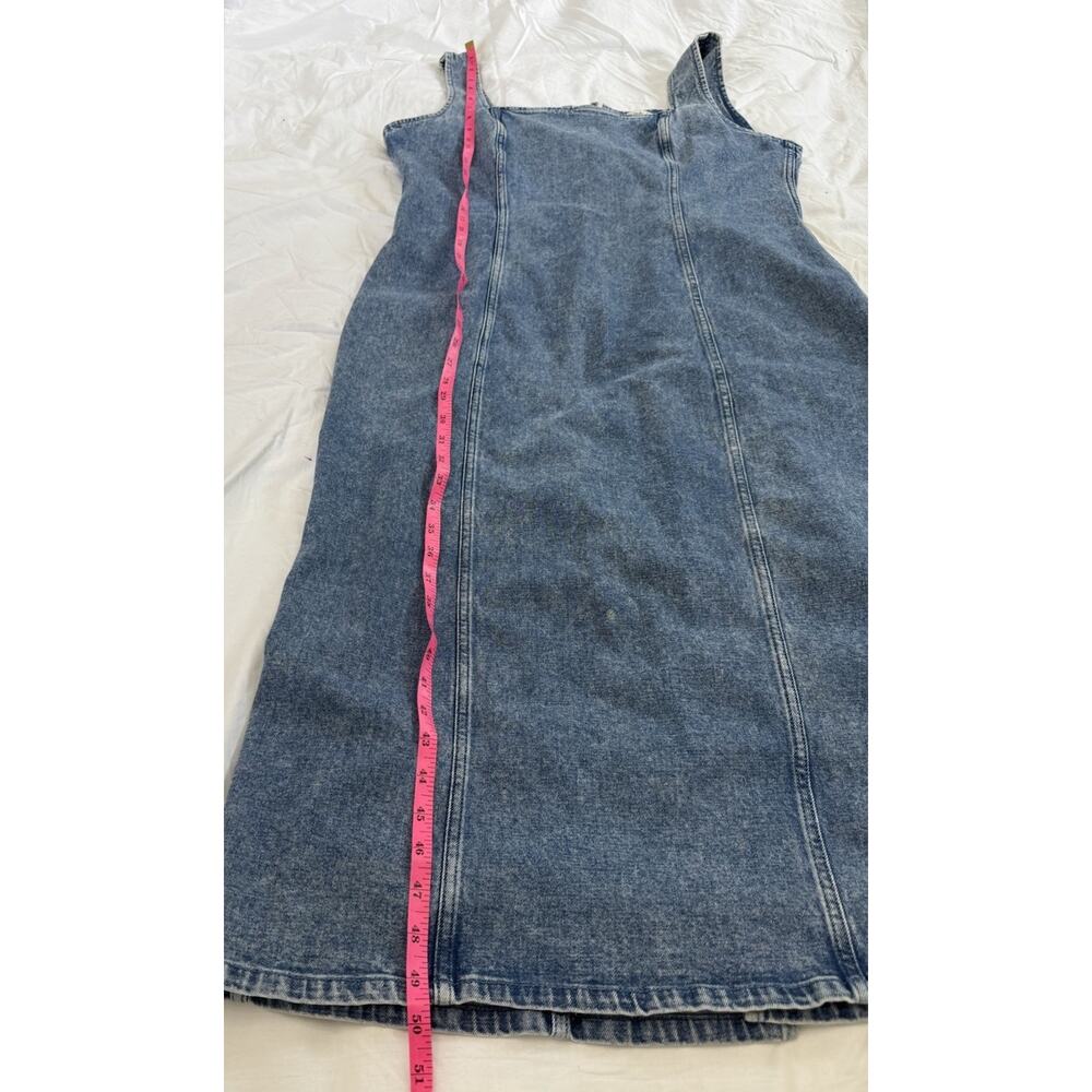 Abercrombie & Fitch Blue Denim Pinafore Column Square Neck Zip Midi Dress XLP - Picture 5 of 8